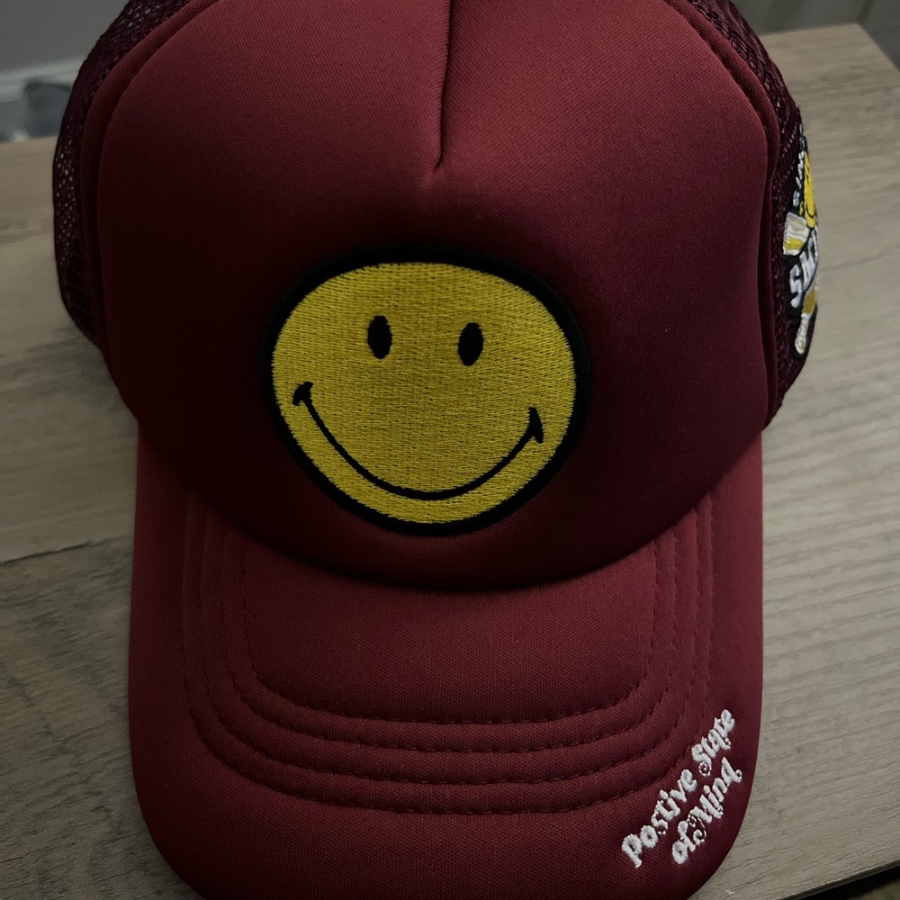 Yellow and Red Smiley Face Hat Retro Accessory